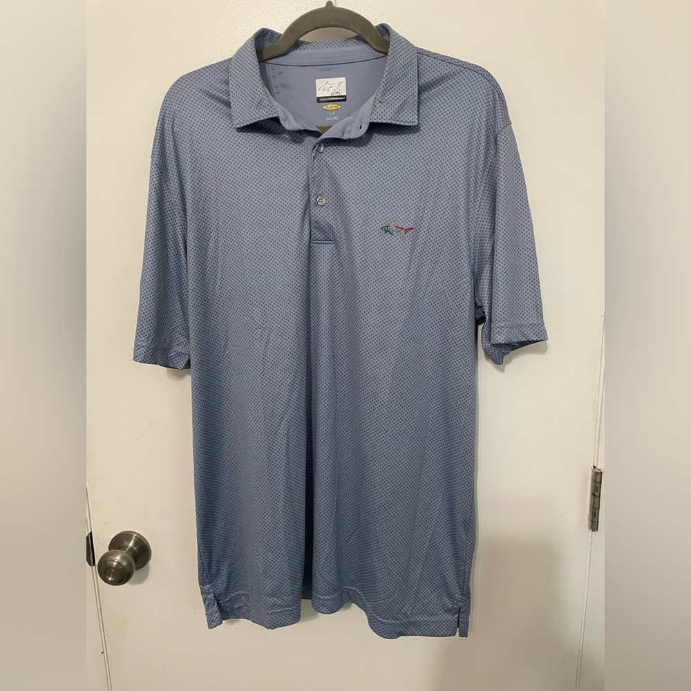 Greg Norma Play Dry short Sleeve Blue geometric golf polo size large